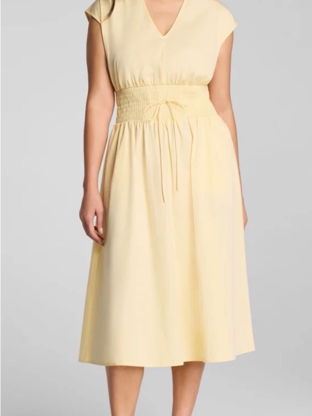 SPANX Pale Yellow Smocked-Waist V-Neck Midi Dress